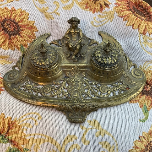 Other - Vintage Brass Inkwell with Cherub Design